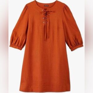 •Medium• New Target Who What Wear Burnt Orange Midi Linen 3/4 Sleeve Shift Dress